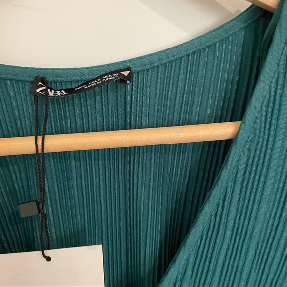 ZARA LONG SLEEVE DRESS IN GREEN WITH TIE - Picture 11 of 13